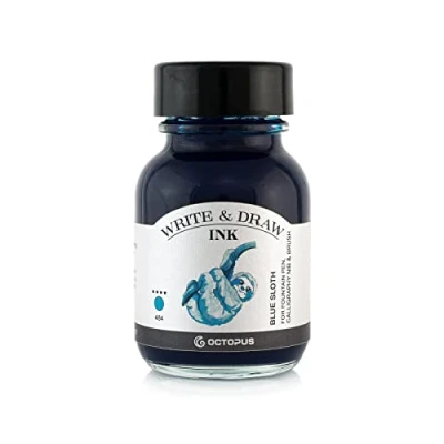 Image of Octopus Write and Draw Ink 484 Blue Sloth, Waterproof for Writing Drawing, Calligraphy Ink, Non fading Drawing Fountain Pens, Blue, 50 ml