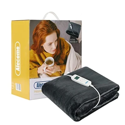 Image of Electric Heated Throw Blanket 10 Heat Settings Washable 220gsm Fleece with Digital Remote Timer 160cm x 130cm (Dark Grey)