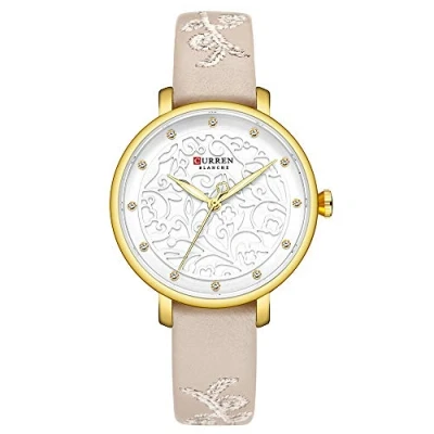 Image of CURREN Women Watches Pink Leather Wristwatch with Rhinestone Ladies Clock Fashion Quartz Watch Relogio Feminino (Grey Leather)