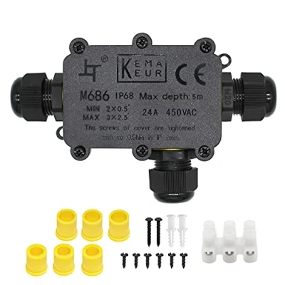 Image of IP68 Waterproof Junction Box, HUYU 3 Way Outdoor Cable Connectors with M20 Gland Wire Connector Electrical Box for 5 12MM Diameter Cable, Pin Terminal, Black