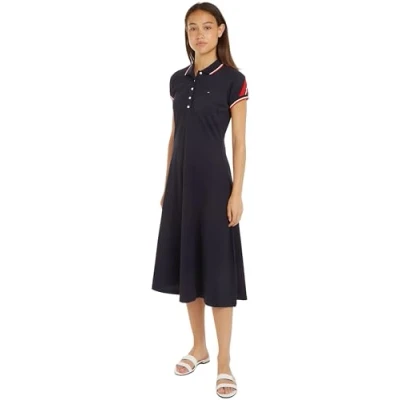 Image of Tommy Hilfiger Women&#039;s F&amp;F STP SLV Knee Polo Dress Desert Sky XXS