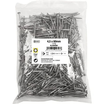 Image of Connex KL3264560 Universal Screws 4.5 x 60 mm 1 kg Bulk Pack Countersunk Head TX Drive Partial Thread Stainless Steel/Screw Set/Screws in Bag