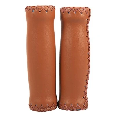 Image of DEWIN Leather Handlebar Grips, Brown Cover,Three Colors Retro Artificial Bicycle Grips Bike Handle Cover 1 Pair (Brown)