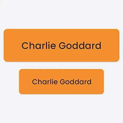 Image of 50 x No Iron Personalised Stick On Waterproof Washable Name Labels Great for Clothes, School Uniform, Equipment, Shoes. School, Nursery, Day Care, Hospital Orange
