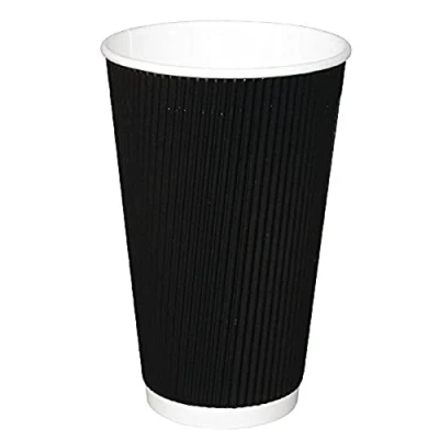 Image of 500x Fiesta Hot Cup Ripple Wall Black 16oz Disposable Take Away Travel