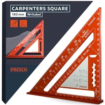 Image of Presch Carpenters Square 180mm Innovative wipeable note surface High precision milled aluminum for permanently accurate 90 angles Carefully crafted, resilient coating