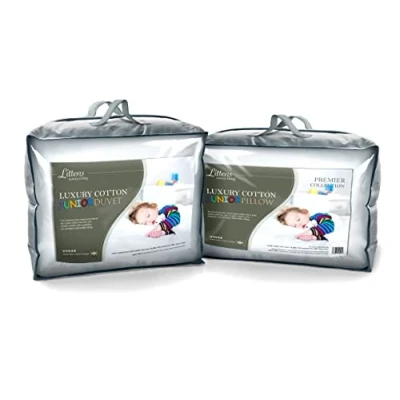 Image of Littens 4.5 Tog Lightweight Breathable Cool 100% Cotton Junior Cot Bed Toddler Baby Hollowfibre Summer Duvet Quilt &amp; Pillow Bedding Bundle (120cm x 150cm 40cm 60cm) UK Made