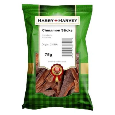 Image of Harry Harvey Cinnamon Sticks 75g, Cassia Bark, ideal for curries, deserts, roll, rice Indian whole spice