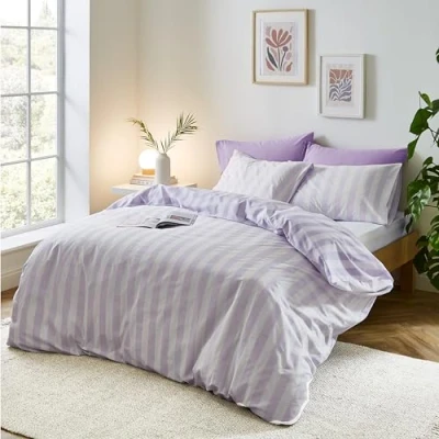 Image of Sassy B Bedding Stripe Tease Reversible King Duvet Cover Set with Pillowcases Lilac