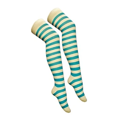 Image of Crazy Chick® Stripe Over The Knee Socks Thigh High Girls Stretchy OTK Fancy Dress (Turquoise &amp; White)