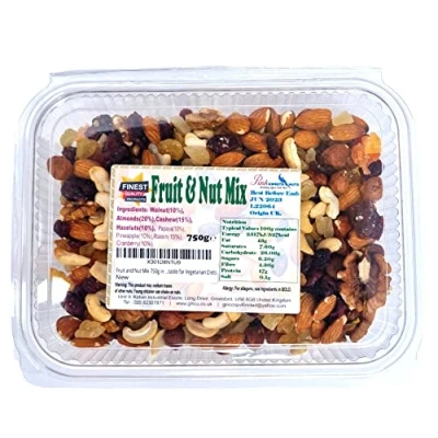 Image of Fruit and Nut Mix 750g in Tub Premium Quality Unsalted Mixed Nuts Dried Fruits Reusable Tub, Suitable for Vegetarian Diets
