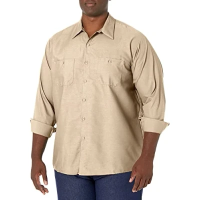 Image of Red Kap Men&#039;s Industrial Work Shirt, Regular Fit, Long Sleeve Utility Button, Light Tan, XXXL Tall