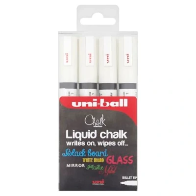 Image of uni Ball F804500 522598 Chalk Marker, Broad Bullet Tip White, Pack of 4