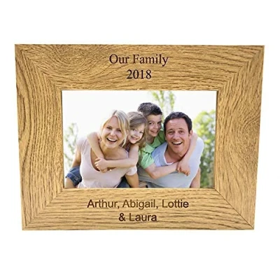 Image of ukgiftstoreonline Personalised Oak Finish Landscape Photo Frame Glass Front Any Engraving Customised Gift (4 x 6)