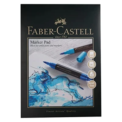 Image of Faber Castell Art &amp; Graphic Marker Pad, A2, Acid Free Gummed Paper, 70 GSM, 50 Sheets for Pitt Pens, Markers, Watercolour Pens and Pencils, Fineliners, Sketching, Art, Craft, Home, School, Students