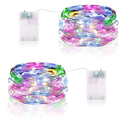 Image of Vacoulery Fairy String Lights Battery Operated, 5m 50 LED Operated Copper Wire Light for Bedroom Jar Glasses Home Wedding Party Patio Lighting Decoration (2 Packs, Multicolor)
