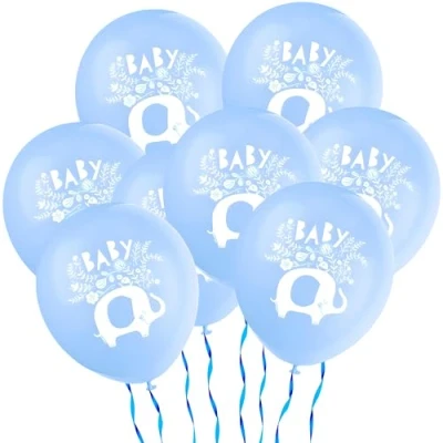 Image of Stunning Blue Floral Elephant Latex Balloons (30cm) Elegant &amp; Unique Party Decor Perfect for Celebrations 8ct