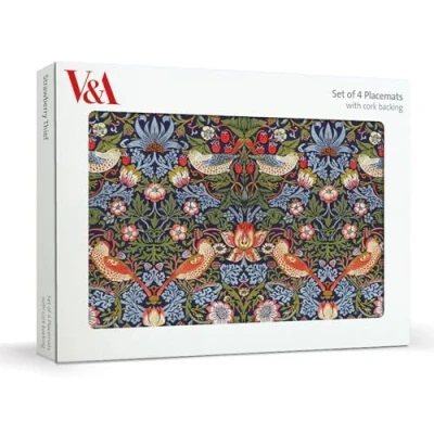 Image of Museums &amp; Galleries Set of 4 Cork Backed Placemats William Morris Strawberry Thief Design V&amp;A Statement Table Mats for the Home