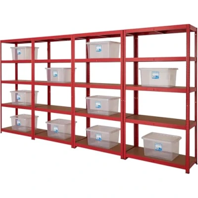 Image of BiGDUG Garage Shelving Units 4 Bay &amp; 10 Storage Boxes (31L) 175kg per shelf (875kg bay) 178x90x40 cm 5 Tier Shelves Red