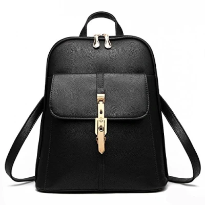 Image of Women Faux Leather Satchel Shoulder Backpack School Rucksack Bag Travel Office (Black)