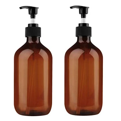 Image of Cevvako Amber Bottles with Pump, 2PCS 500ml/17.6oz Empty Shampoo Pump Bottle, Refillable Bottle Dispenser for Wash Soap Shower Lotion Container