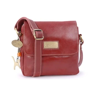 Image of Catwalk Collection Handbags Ladies Small Distressed Leather Cross Body Bag Women&#039;s Messenger Adjustable Crossbody Strap SABINE S Red