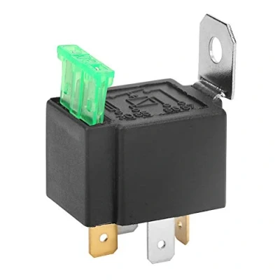 Image of Car Relay, Black 4 Pin DC 12V 30A Normally Open Contacts Fused Relay On/Off with Bracket Automotive Fuses for and Lamp Accessory Applications