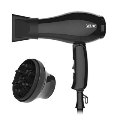 Image of Wahl Travel Hair Dryer, Dryer with Attachments, for Travelling, Compact Hairdryer, Foldable Two Heat Settings, Worldwide Voltage, Portable Hairdryers, Black