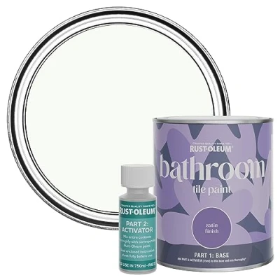 Image of Rust Oleum White Water Resistant Bathroom Tile Paint in Satin Finish Still 750ml