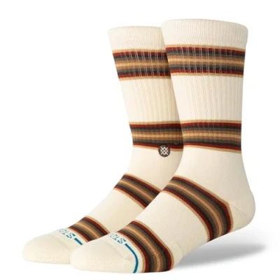 Image of Stance Hill Top Crew Socks Canvas White Striped Patterned Calf Large