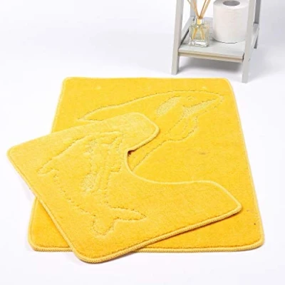 Image of iStyle Mode 2Pcs Luxury DOLPHIN DESIGN Bath Set Non Slip and Absorbable 100% Polypropylene Washable Pedestal Mat Bathroom Rug (Yellow)