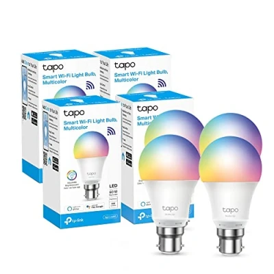 Image of Tapo Smart Bulb, Wi Fi LED Light, B22, 9W, Energy saving, Works with Amazon Alexa and Google Home, Colour Changeable, No Hub Required L530B (4 Pack) [Energy Class F]