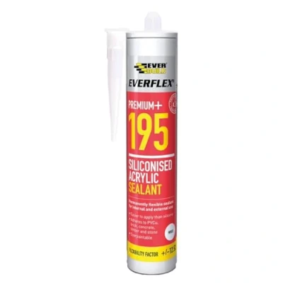 Image of Everbuild Everflex 195 Premium+ Siliconised Acrylic Sealant Mould Resistant Permanently Flexible Overpaintable White 300ml