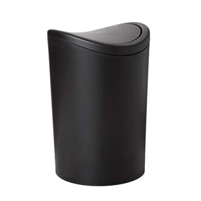 Image of TATAY Bathroom Bin with Tilting Lid, 6L Capacity, Polypropylene, BPA Free, Black, Measures 19 x 28 cm