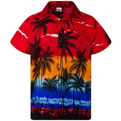Image of King Kameha Men&#039;s Beach Shirt Short Sleeve Casual Button Down Hawaii Vacation, Beach, Red, XXL