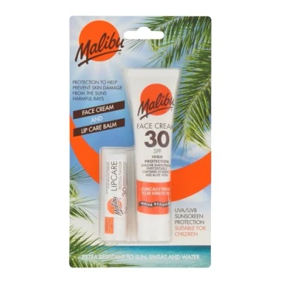 Image of Malibu Duo Pack Sun Protection Face Cream and Lip Balm SPF 30 Water Resistant