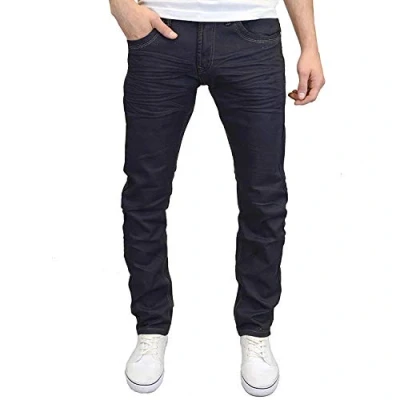 Image of Crosshatch Men&#039;s Designer Slim Fit Straight Leg Fashion Jeans, BNWT (36W x 32L, Navy)