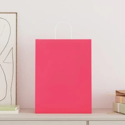 Image of vidaXL Kraft Paper Bags, Pack of 50 with Pink Handles 32 x 12 42 cm, Bag, Gift Bag