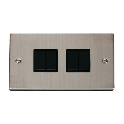 Image of Click Deco 4 Gang 2 Way 10AX Switch Stainless Steel Black Inserts