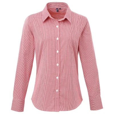 Image of Premier Womens/Ladies Gingham Long Sleeved Shirt (Red/White) Size 18 UK