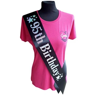 Image of Gemini Ribbons 95th Birthday Star Sash 95 Mens Womens Unisex Party Gift Decorations Black Silver Holographic