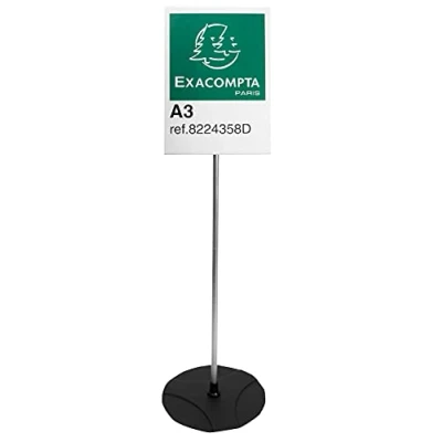 Image of Exacompta Ref 8224358D Free Standing Display Stand with A3 Portrait Sign 330 x 1000mm in Size, Made from PMMA (Acrylic) Material Black/Clear