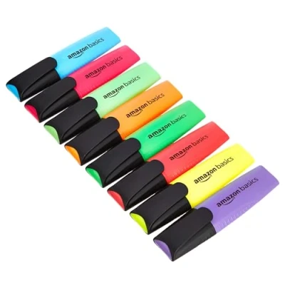 Image of Amazon Basics Highlighters, Pack of 8, Assorted, Bright