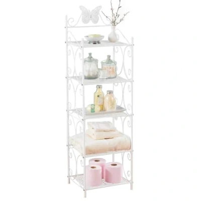 Image of Easylife 5 Tier Shelves, Butterfly Design Metal Shelving Unit in Gloss White, Great for Bathroom Storage, Bedroom Storage and Kitchen (H125xW37xD30cm) Fully Guaranteed