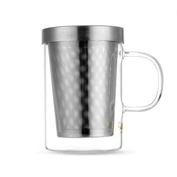Image of Tea &amp; Feelino 350 ml Cup with Handle Transparent Stainless Steel Filter + Lid / Glass Borosilicate