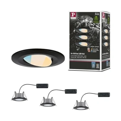 Image of Paulmann Calla 93096 LED Recessed Light Set of 3 Swivelling IP65 90 mm 30 x 550 lm White Switch Including 5 Watt Black Matt Plastic 3000 K