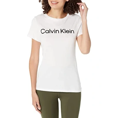 Image of Calvin Klein Women&#039;s Logo Short Sleeve Crewneck Tee T Shirt, White, M