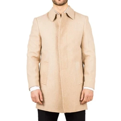Image of Men&#039;s Overcoat Classic Collar Wool Blend Trench Coat Winter Jacket Beige M