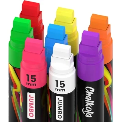 Image of Window Pens 15mm Jumbo 3 in 1 Nib with 28g Ink Pack of 8 neon Chalk Markers Loved by Teachers, Kids, Artists, Businesses Use on Chalkboard, Blackboard, Glass, Cars