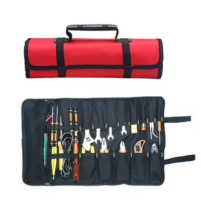 Image of Maso Portable Tool Bag 22 Pockets 600D Oxford Canvas Large Carry Tote Easy Storage Ideal for Crafts, Repairmen (Red)
